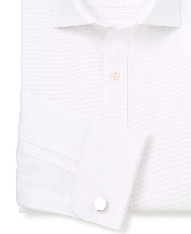 Men's White Textured Cotton Slim Fit Formal Shirt sleeve detail