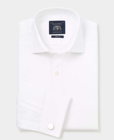 Men's White Textured Cotton Slim Fit Formal Shirt folded