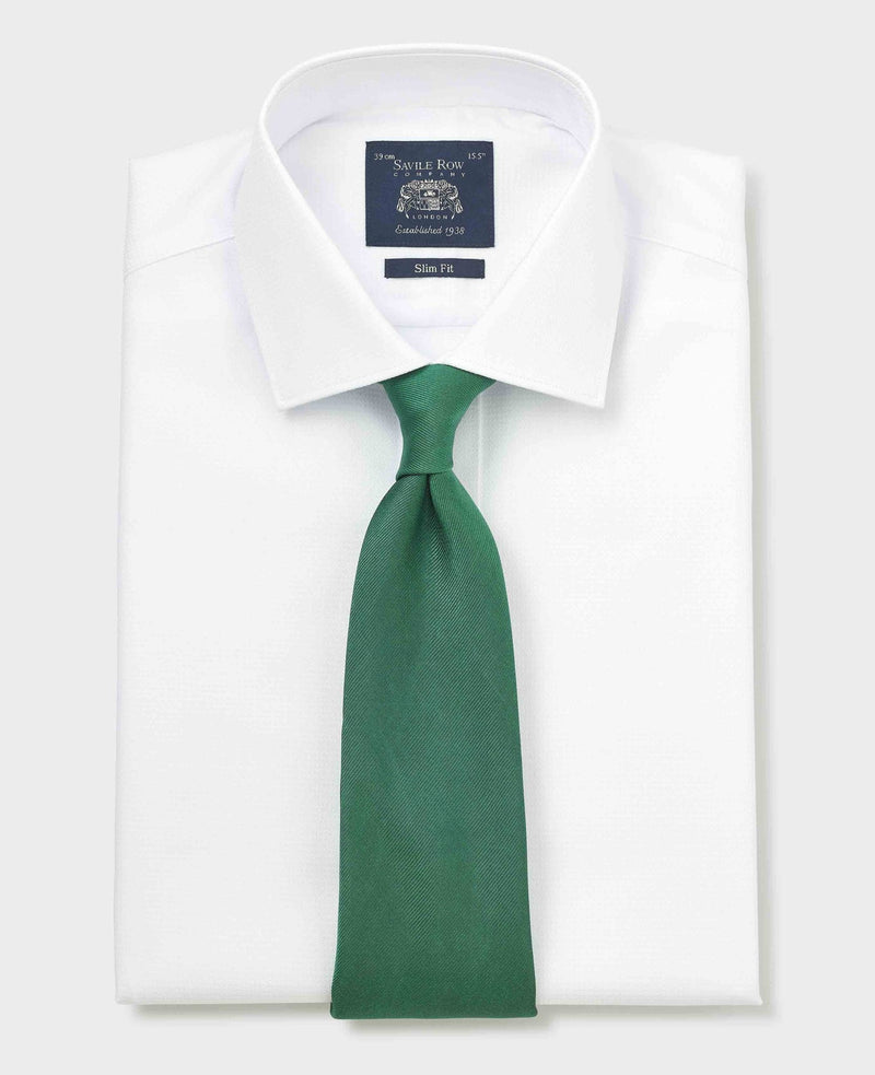 Men's White Textured Cotton Slim Fit Formal Shirt With Double Cuffs folded shot