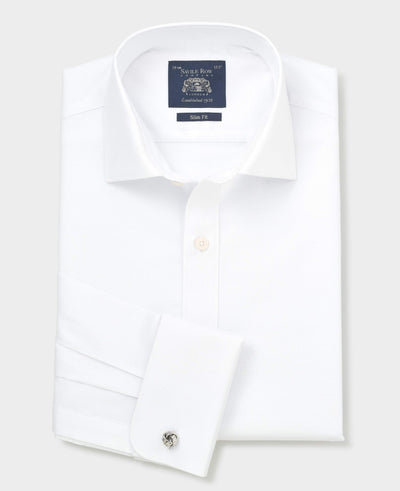 White Textured Cotton Slim Fit Formal Shirt - Double Cuff
