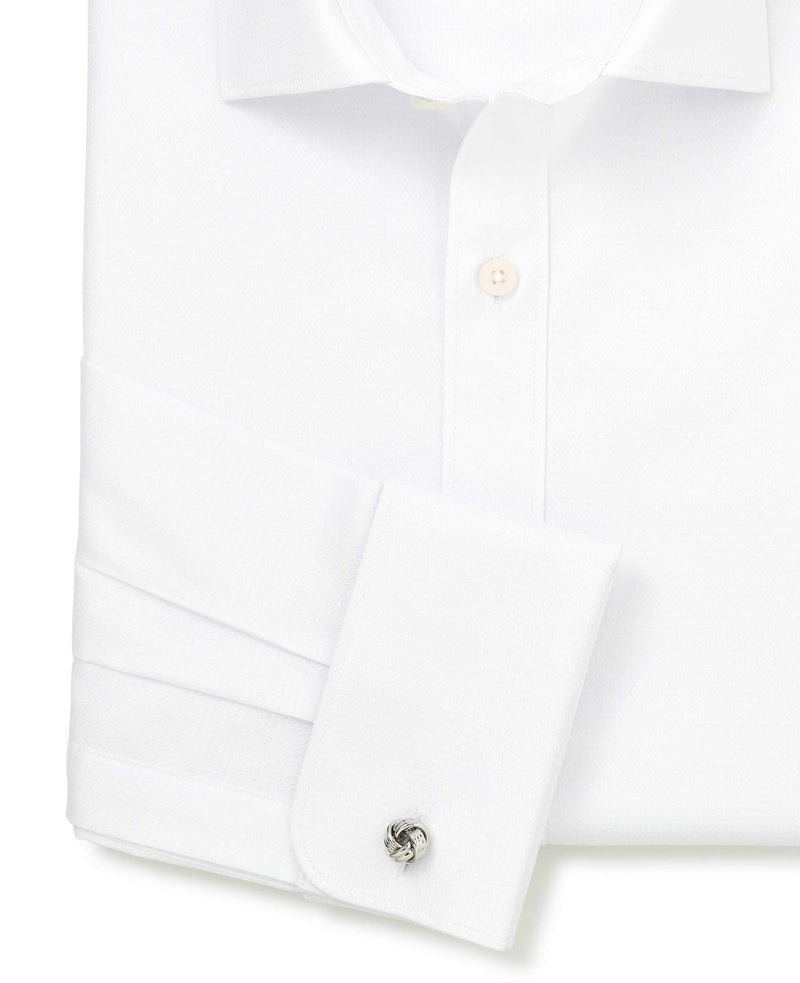 Men's White Textured Cotton Slim Fit Formal Shirt With Double Cuffs sleeve detail