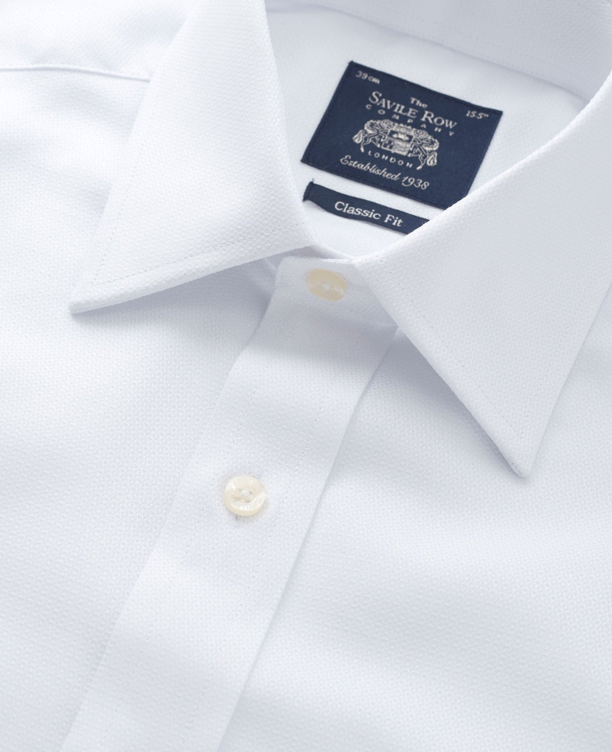 White Textured Windsor Collar Classic Fit Shirt - Double Cuff - Collar Detail - 1346WHT