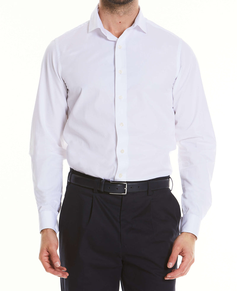 White Twill Slim Fit Shirt in Shorter Length - Model Shot - 1398WHT