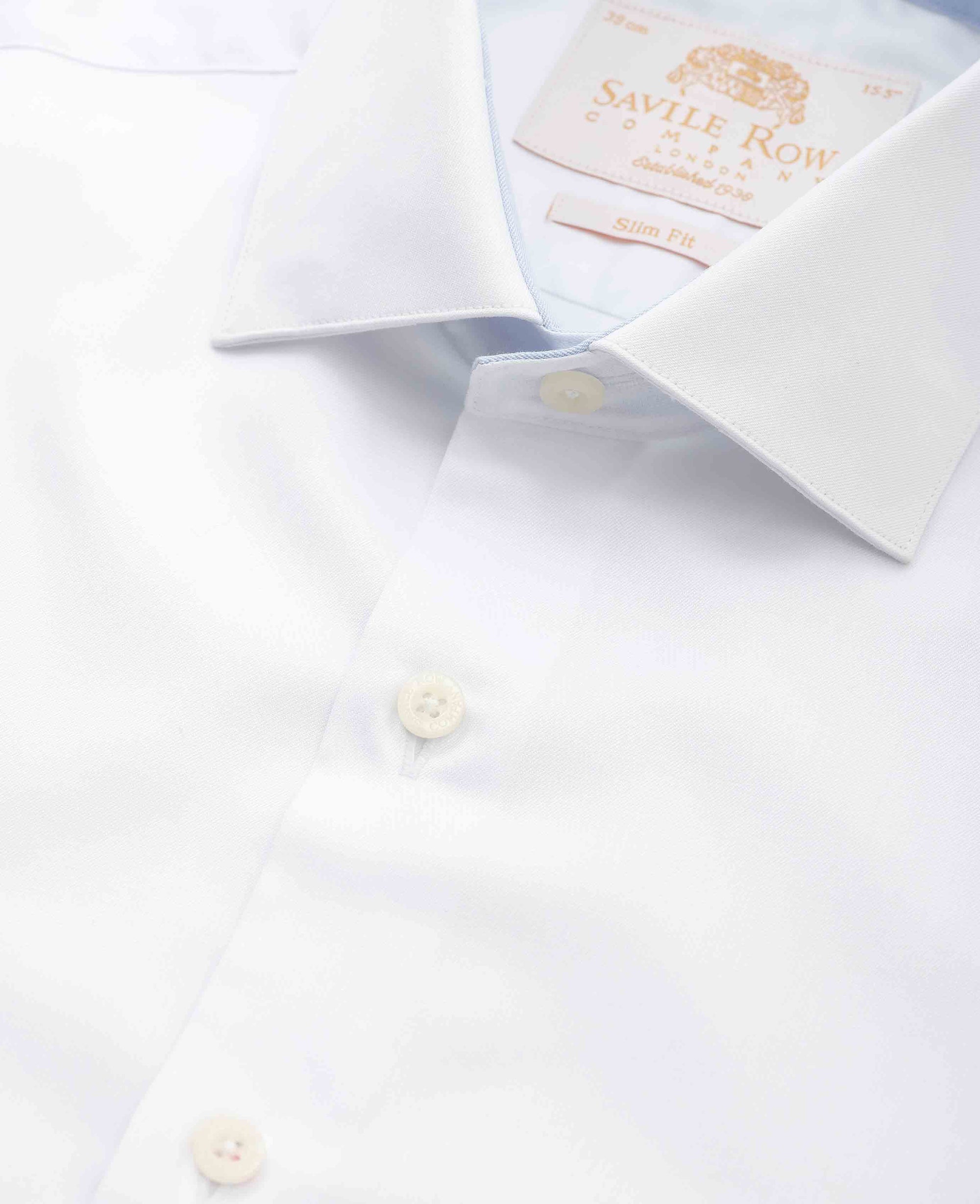 Men's White Two-Ply Cotton Slim Fit Formal Shirt With Single Cuffs | Savile Row Company Men's White Two-Ply Cotton Slim Fit Formal Shirt With Single Cuffs | Savile Row Company