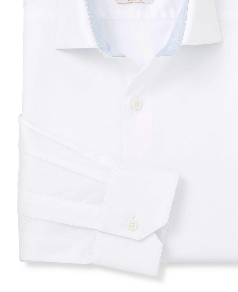 Men's White Two-Ply Cotton Slim Fit Formal Shirt With Single Cuffs sleeve detail