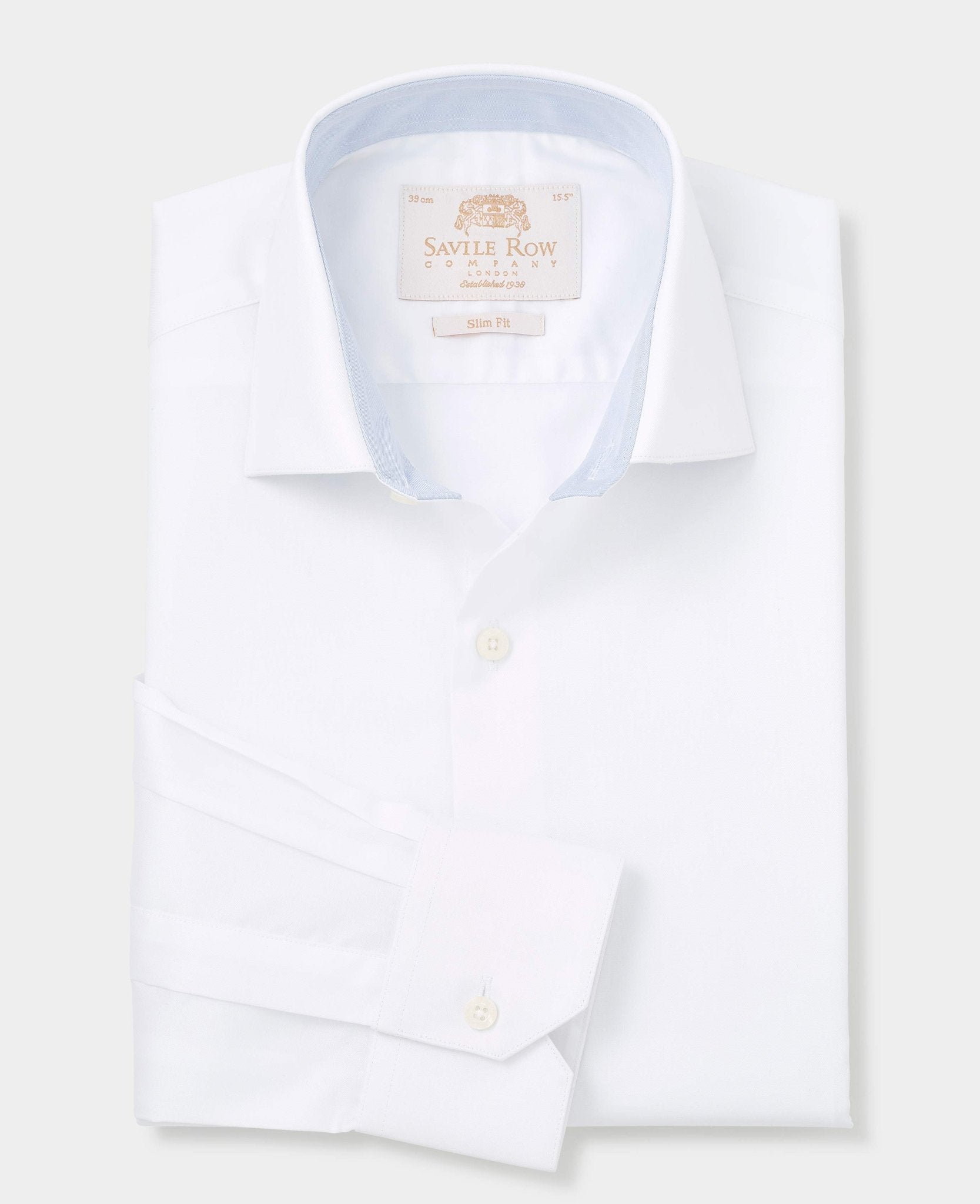 Men's White Two-Ply Cotton Slim Fit Formal Shirt With Single Cuffs | Savile Row Company Men's White Two-Ply Cotton Slim Fit Formal Shirt With Single Cuffs | Savile Row Company