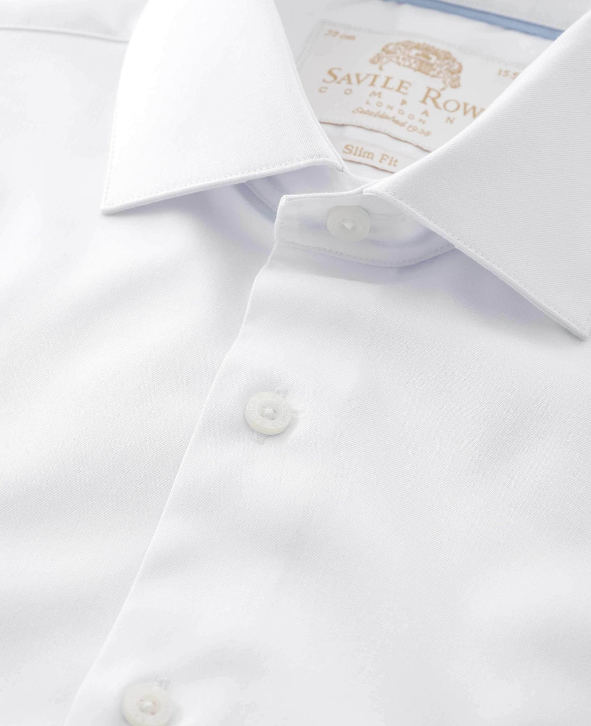 Men's White Two-Ply Cotton Slim Fit Formal Shirt With Single Cuffs collar detail