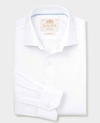 Men's White Two-Ply Cotton Slim Fit Formal Shirt With Single Cuffs folded