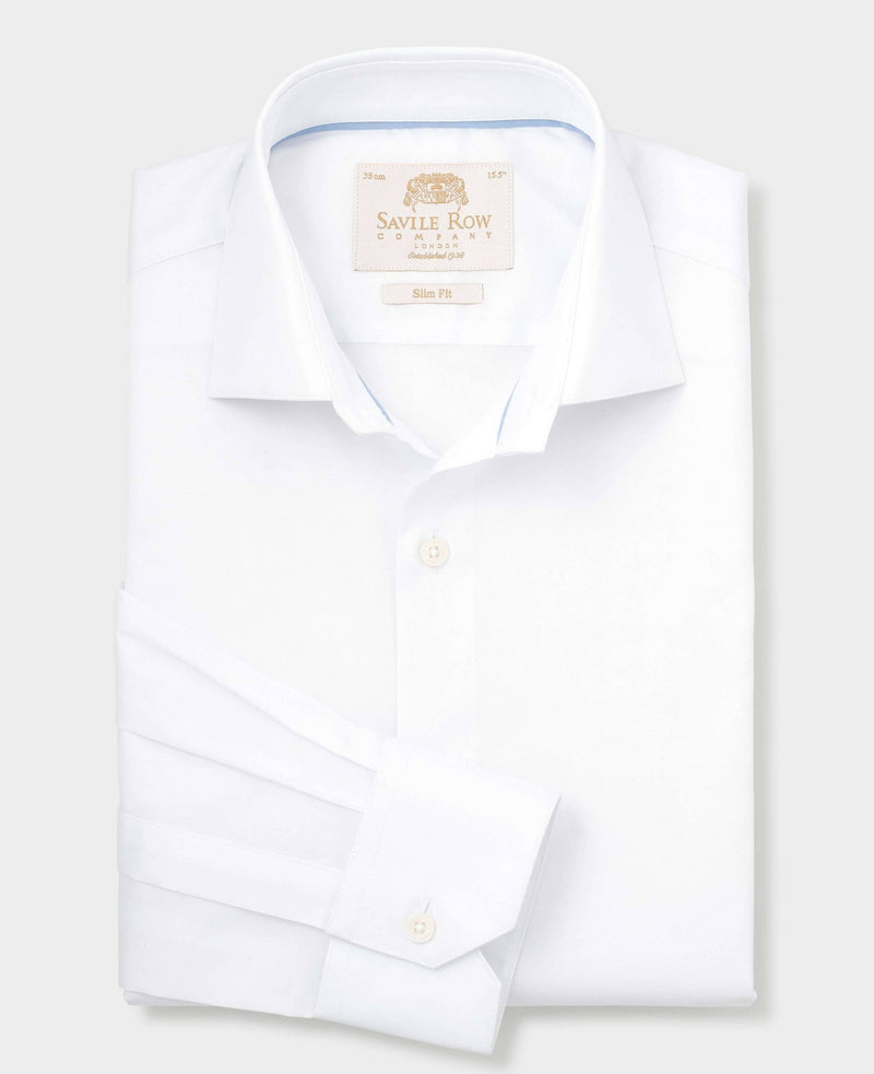 Men's White Two-Ply Cotton Slim Fit Formal Shirt With Single Cuffs folded