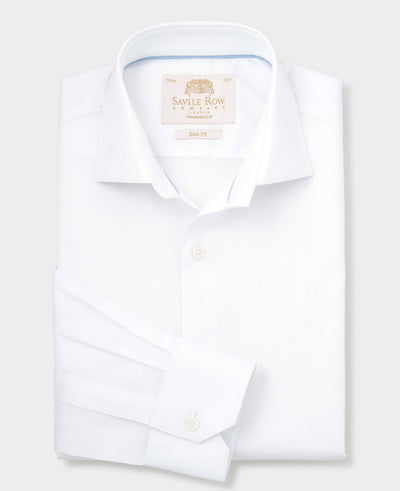 White dress shirt with a Savile Row label on a light gray background
