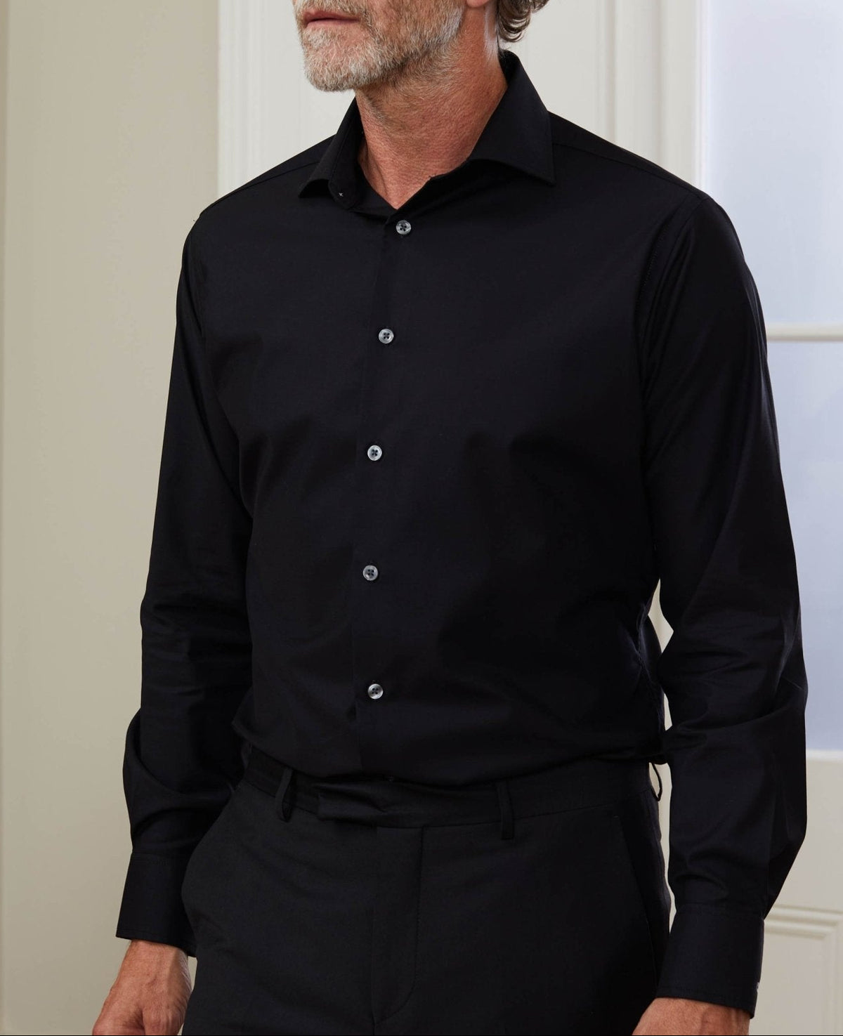 Wilson Black Twill Made To Measure Shirt model front 3
