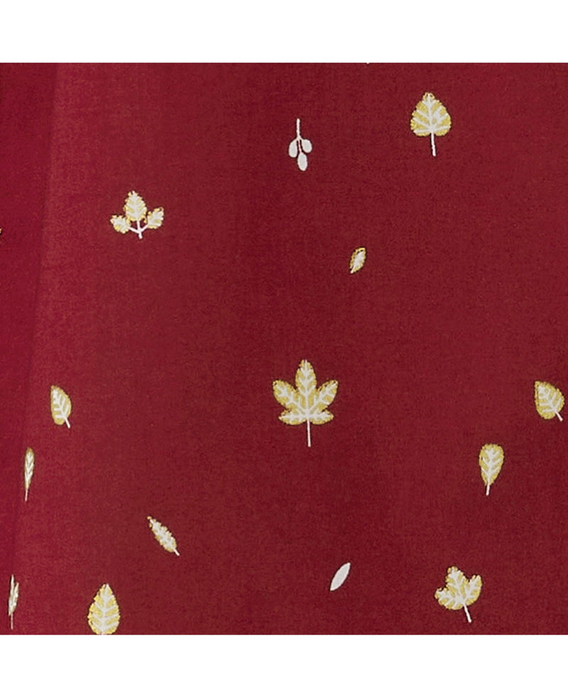 Women's Deep Red Leaf Print A-Line Shirt