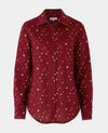 Women's Deep Red Leaf Print Semi Fitted Shirt