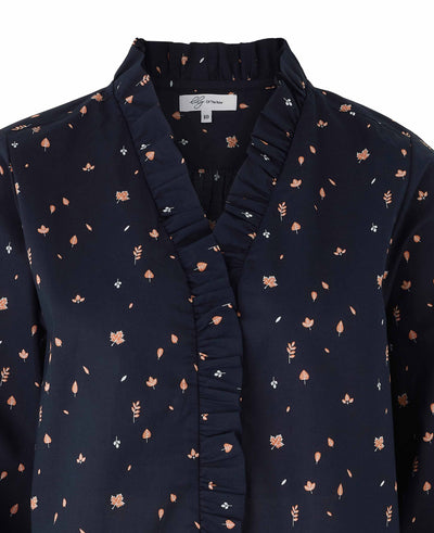 Women's Navy Leaf Print Semi Fitted Shirt