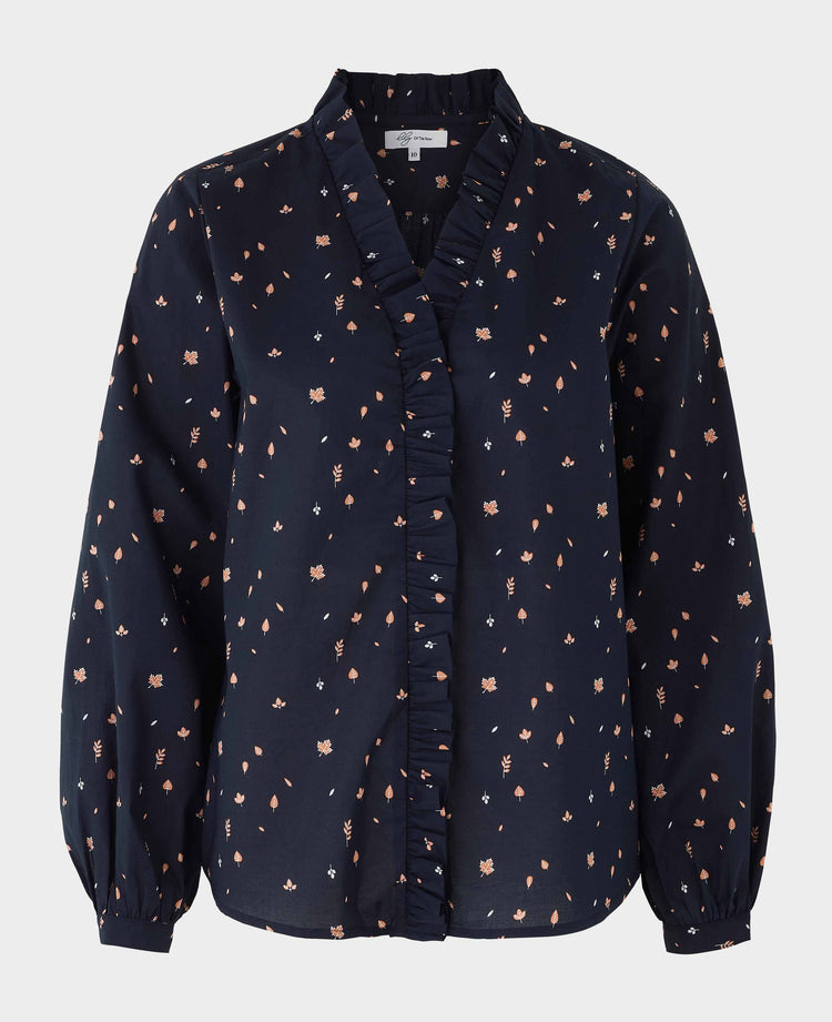 Women's Navy Semi Fitted Leaf Print Shirt