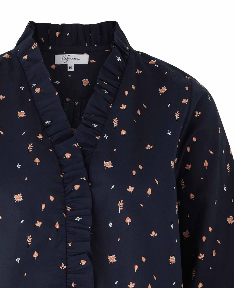 Women's Navy Leaf Print Semi Fitted Shirt