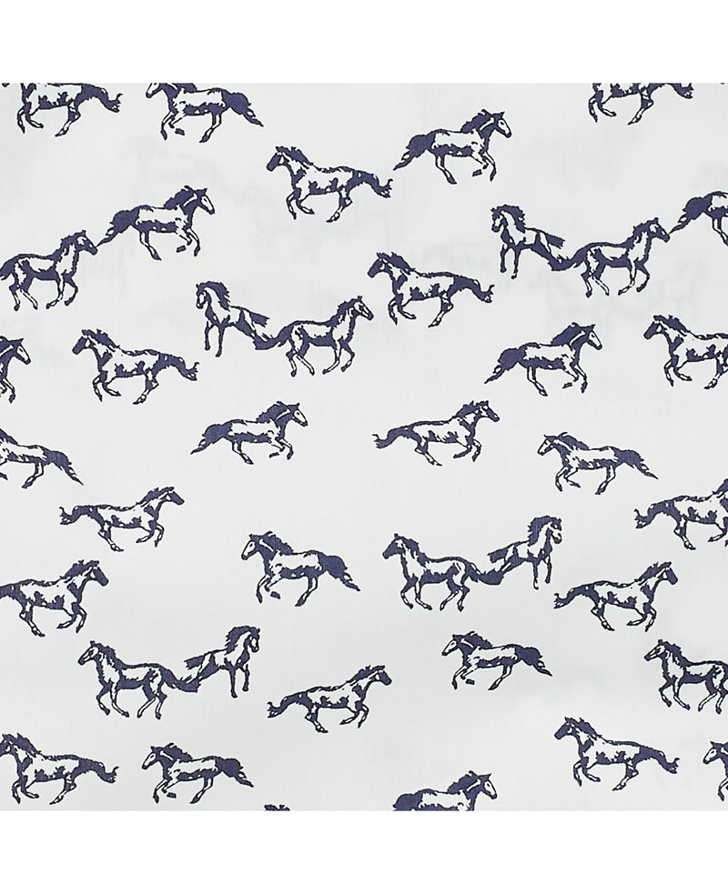 Women's Navy White Horse Print Lounge Shorts - Fabric Detail - LLS1003NAV