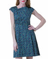 Women's Navy Yellow Green Pineapple Print Cap Sleeve Dress [RTC]
