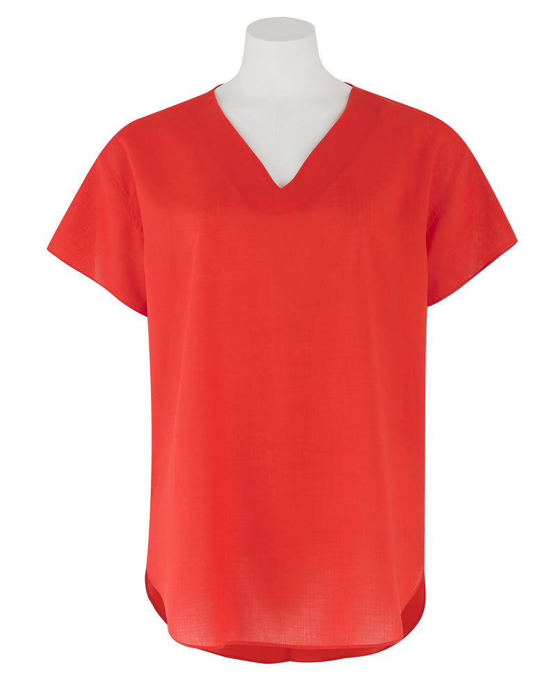 Women's Luxury Orange Tencel Short Sleeve Blouse