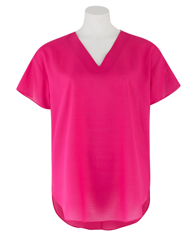 Women's Luxury Pink Tencel Short Sleeve Blouse