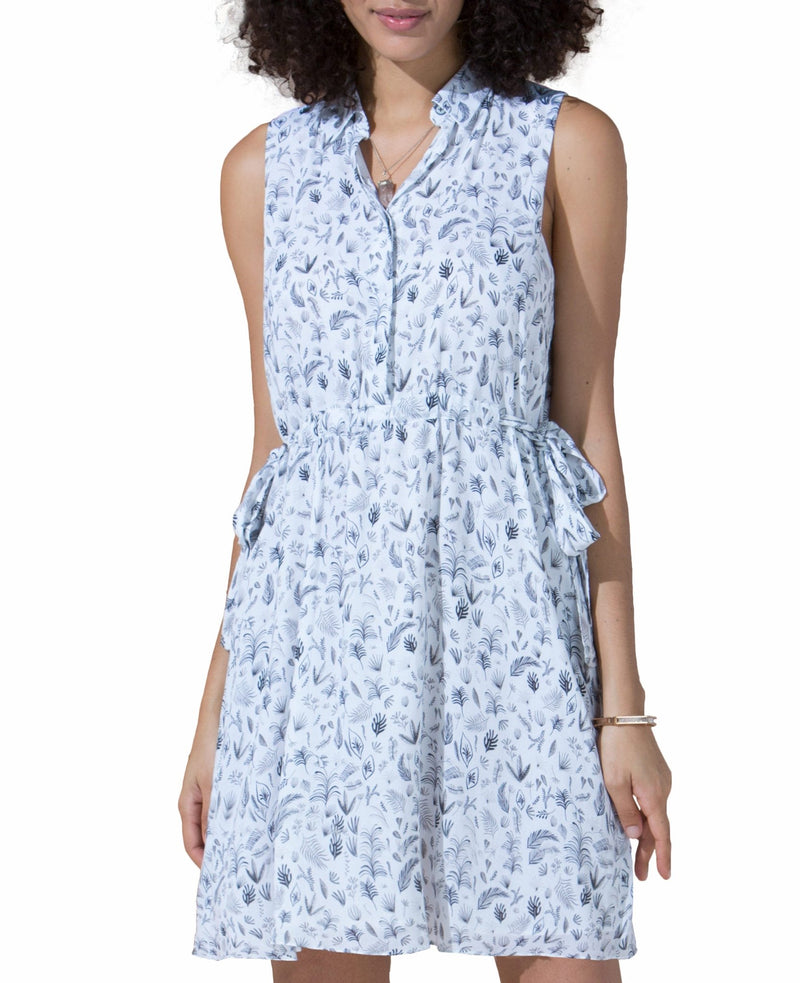 Women's White Black Botanical Print Sleeveless Dress [RTC]