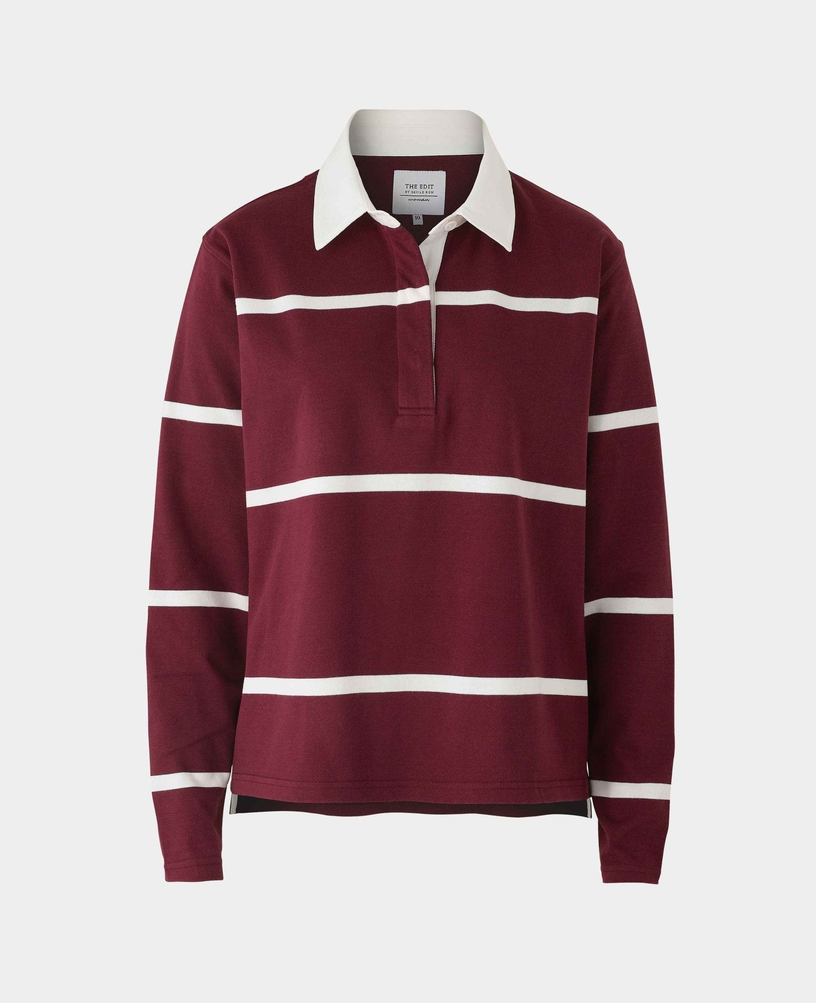 Women's Burgundy Cotton Striped Heavyweight Rugby Shirt