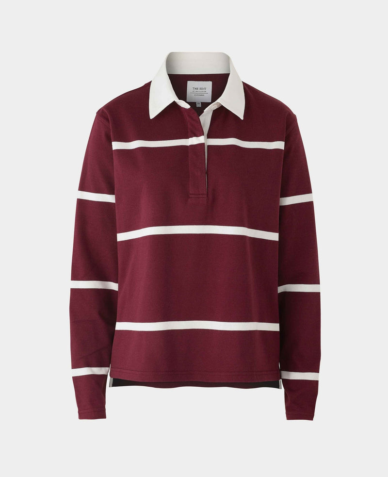 Women's Burgundy Cotton Striped Heavyweight Rugby Shirt