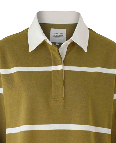 Women's Khaki Cotton Striped Heavyweight Rugby Shirt