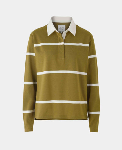 Women's Khaki Cotton Striped Heavyweight Rugby Shirt