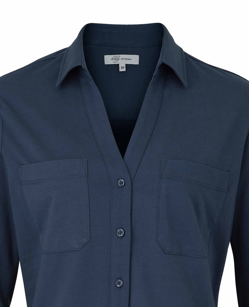 womens navy cotton jersey semi fitted shirt lsc433nav collar detail