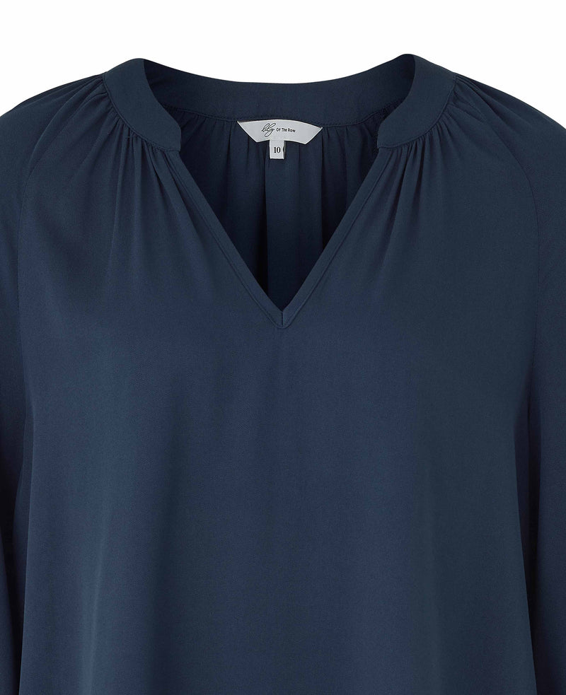 Women's Navy Viscose Twill Grandad Collar Shirt