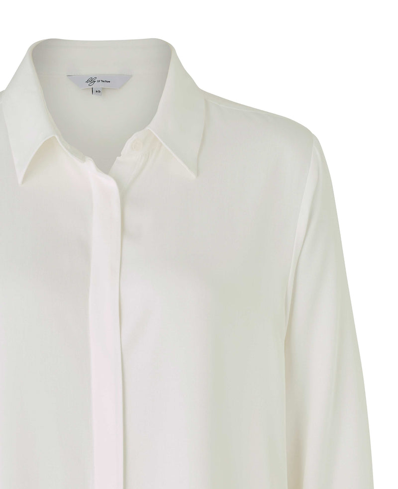 womens off white viscose twill boyfriend fit shirt lsc456ofw sleeve detail