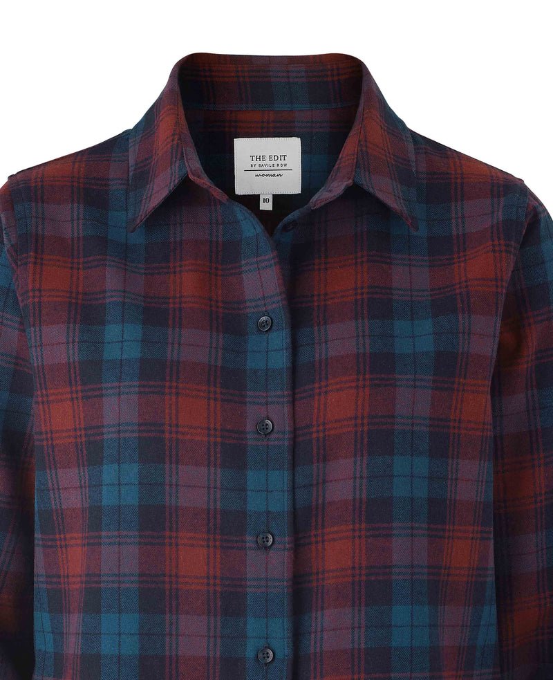Women's Red Brushed Cotton Check Casual Shirt