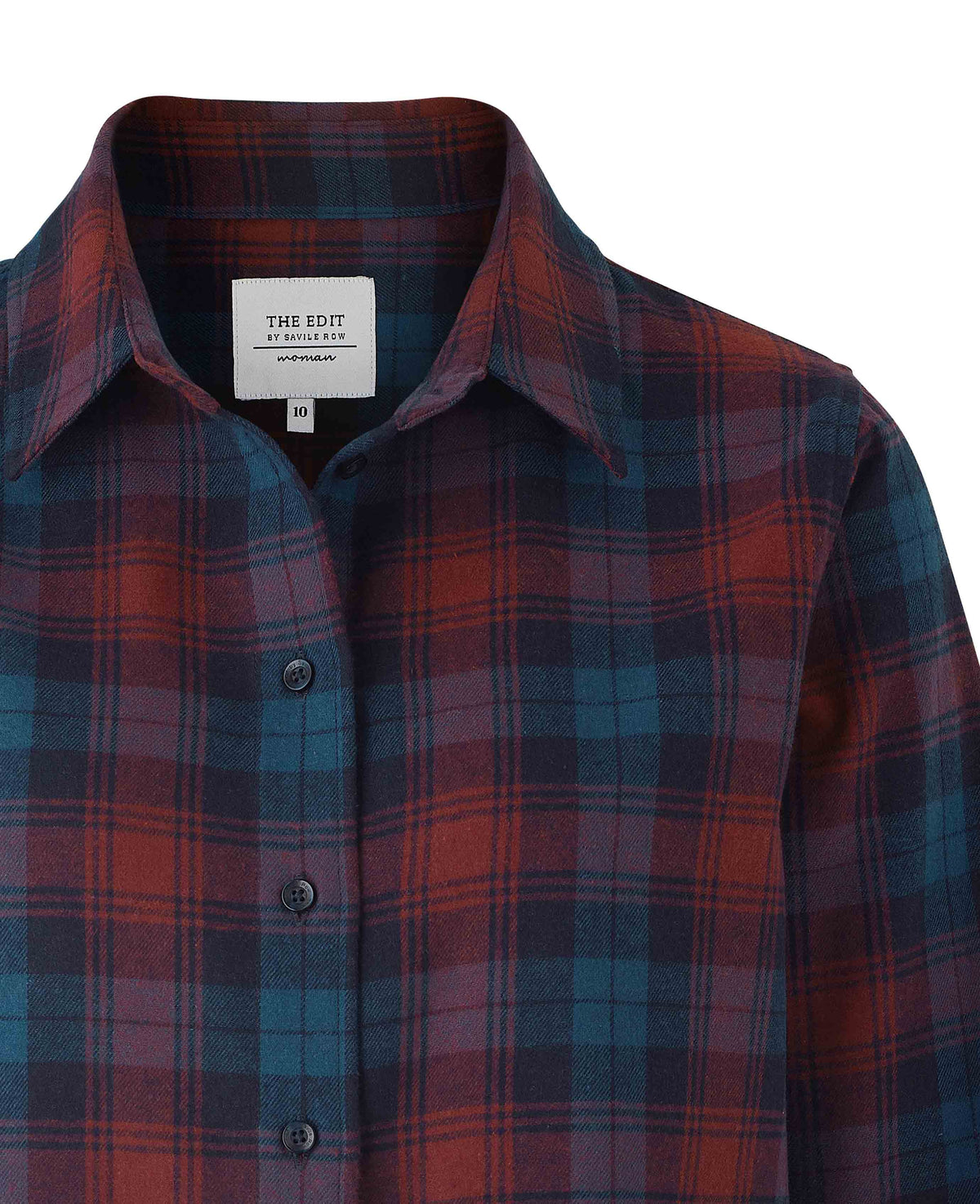 Women's Red Brushed Cotton Check Casual Shirt With Single Cuffs sleeve detail