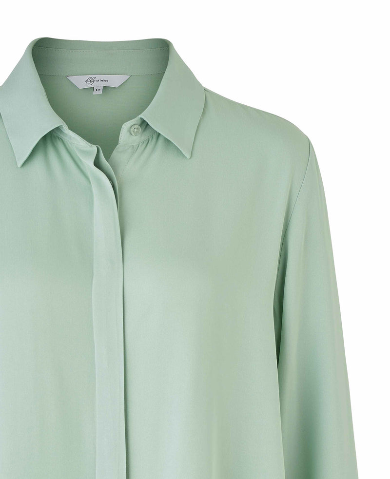 womens sage green viscose twill boyfriend fit shirt lsc456sag sleeve detail