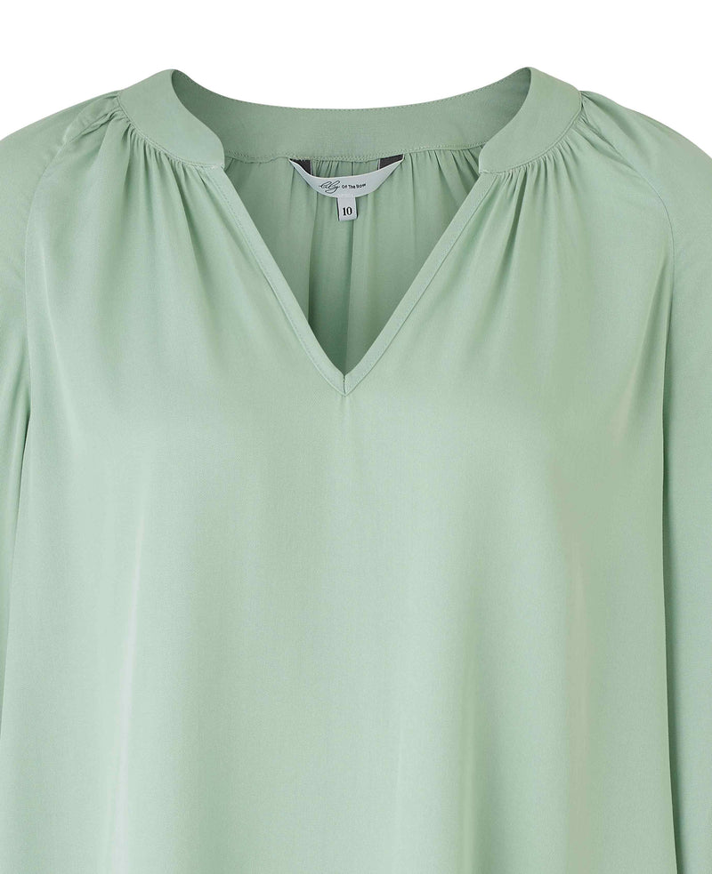 Women's Sage Green Viscose Twill Grandad Collar Shirt