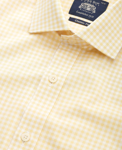 Yellow Cotton Poplin Gingham Check Classic Fit Formal Shirt - Single Cuff