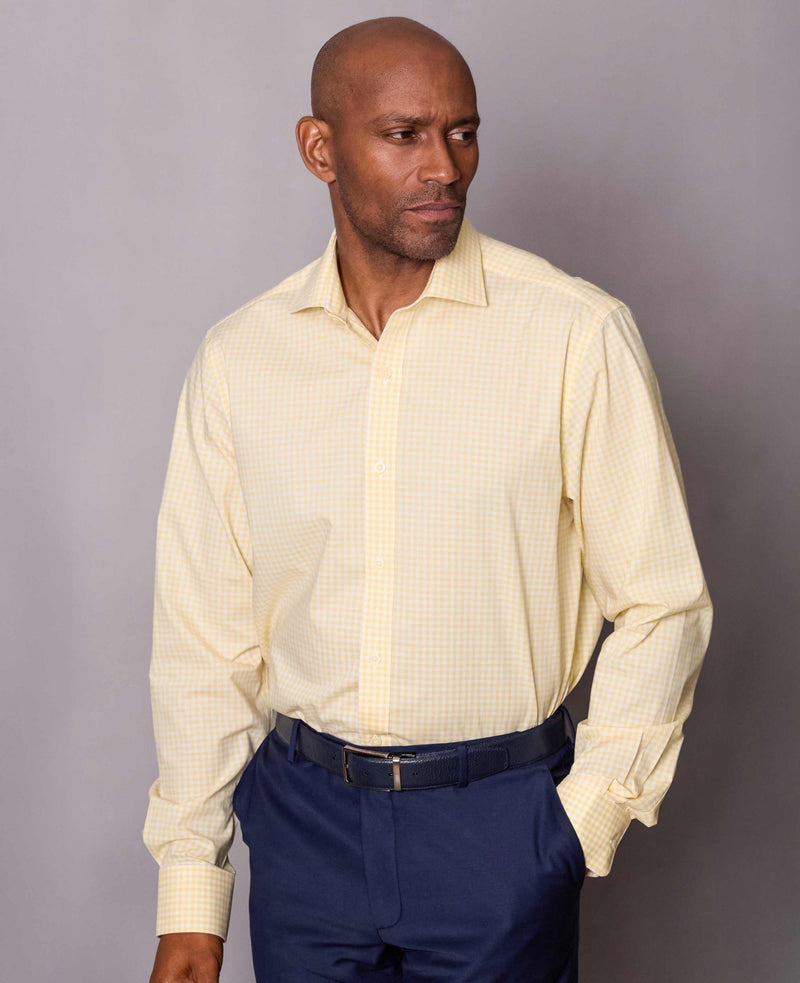 Yellow Cotton Poplin Gingham Check Classic Fit Formal Shirt