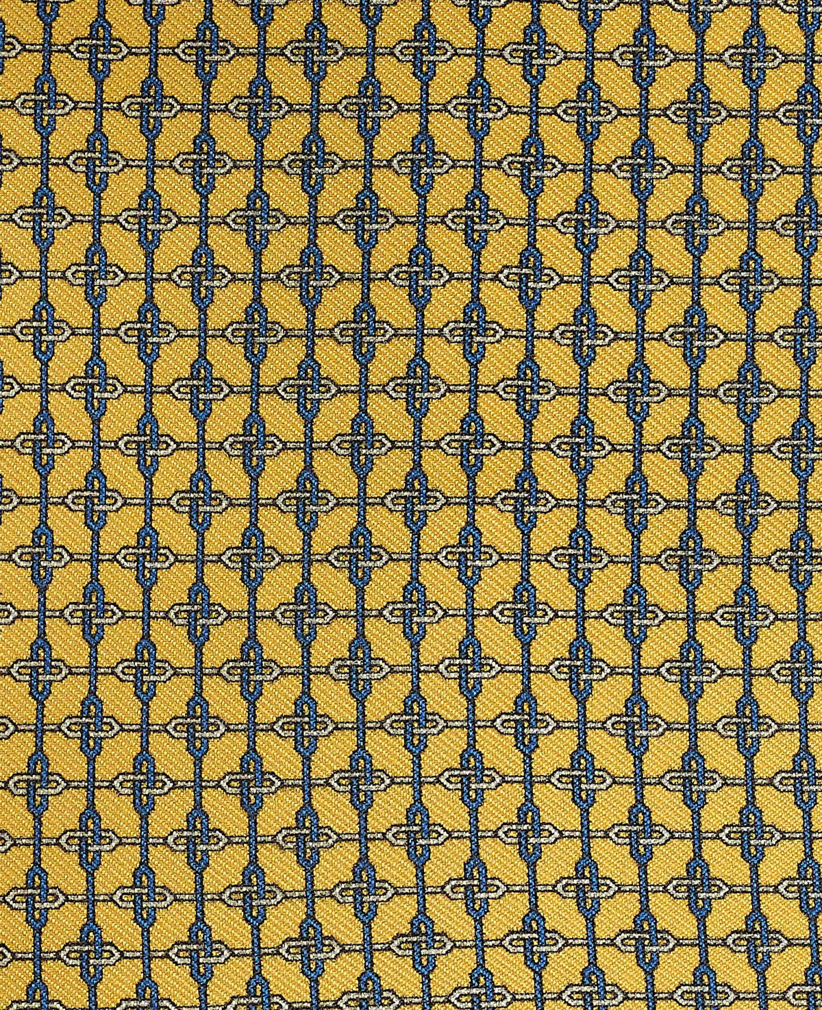 Men's Yellow Link Print Silk Pocket Square fabric detail