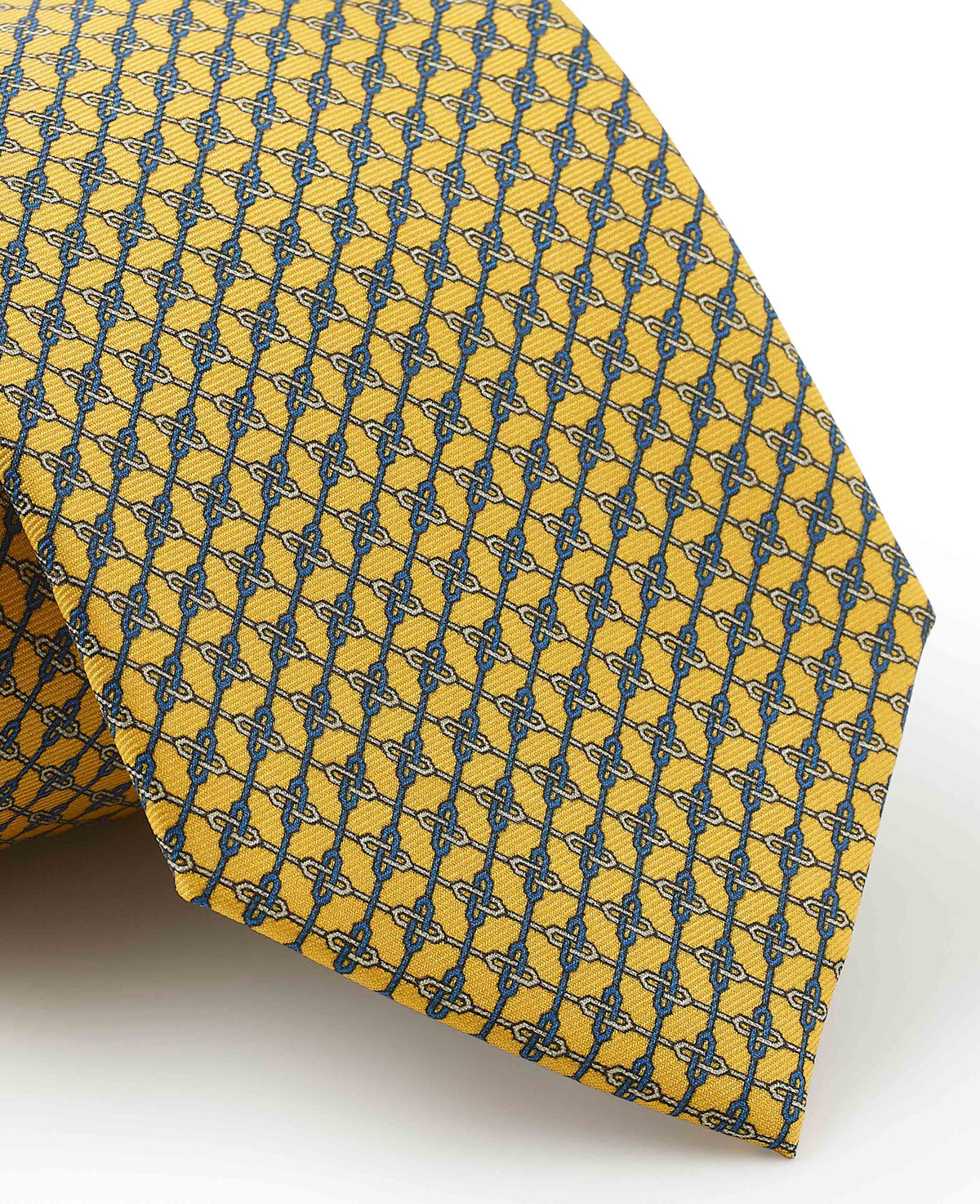 Men's Yellow Link Print Silk Tie pattern detail