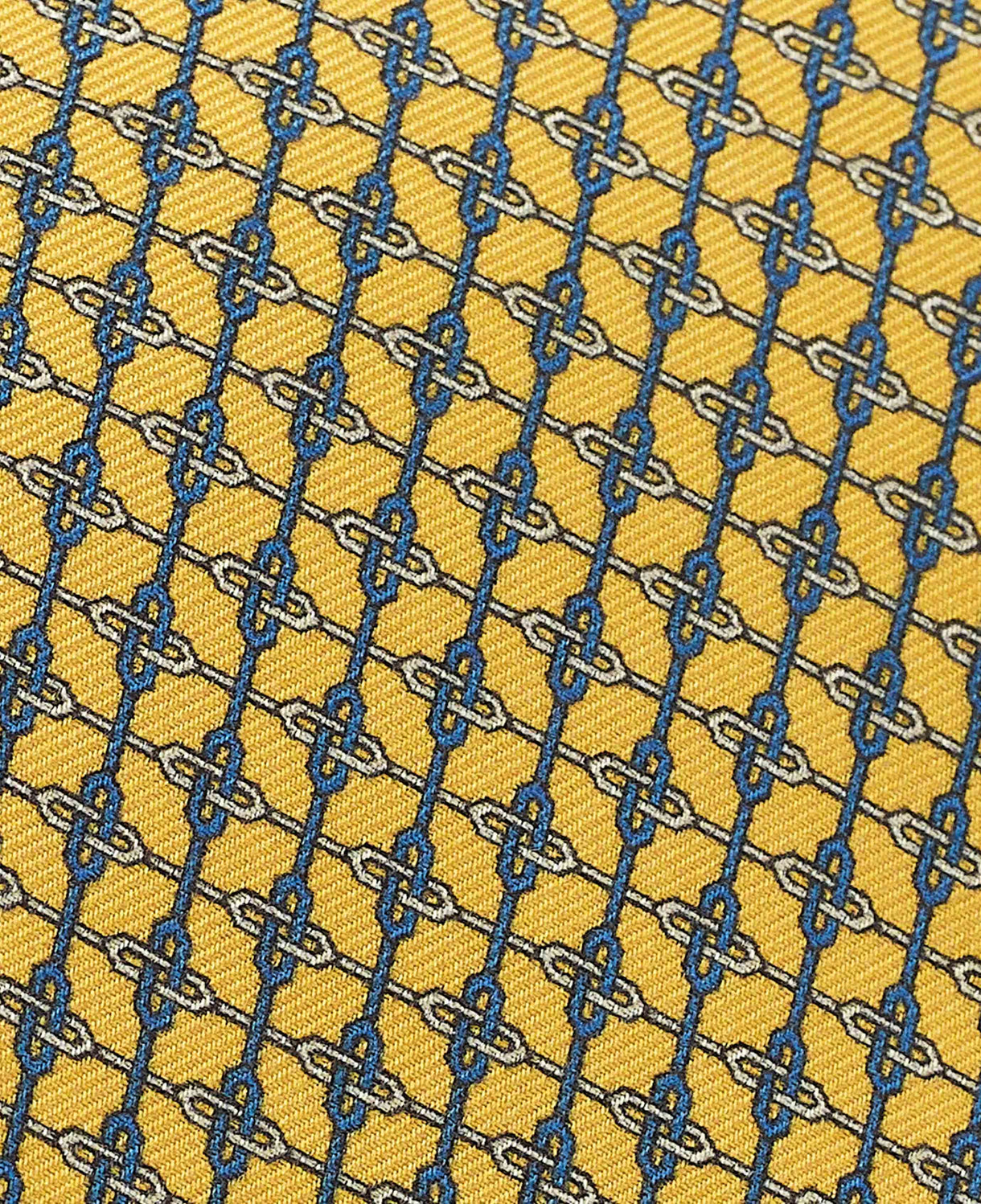 Men's Yellow Link Print Silk Tie fabric detail