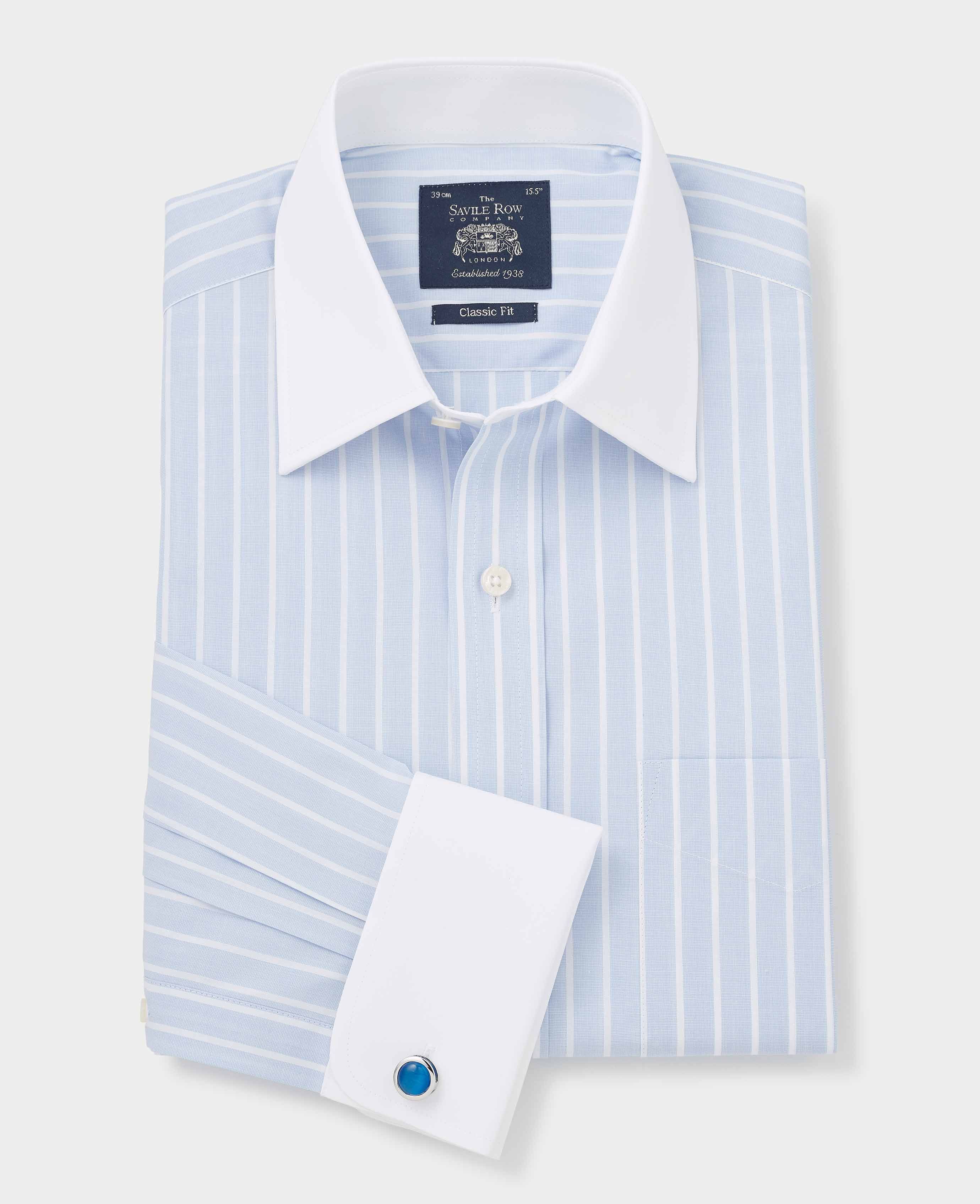 Men's blue stripe shirt with white collar & cuffs | Savile Row Co