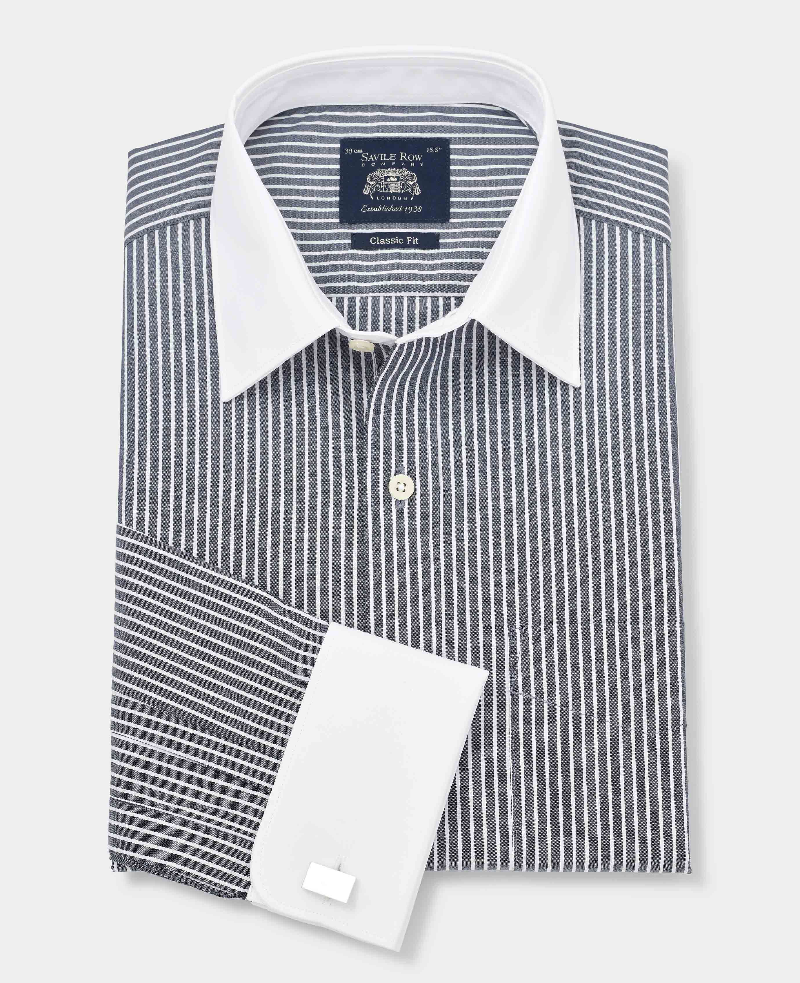 Men’s black and white stripe shirt with contrast cuffs | Savile Row Co