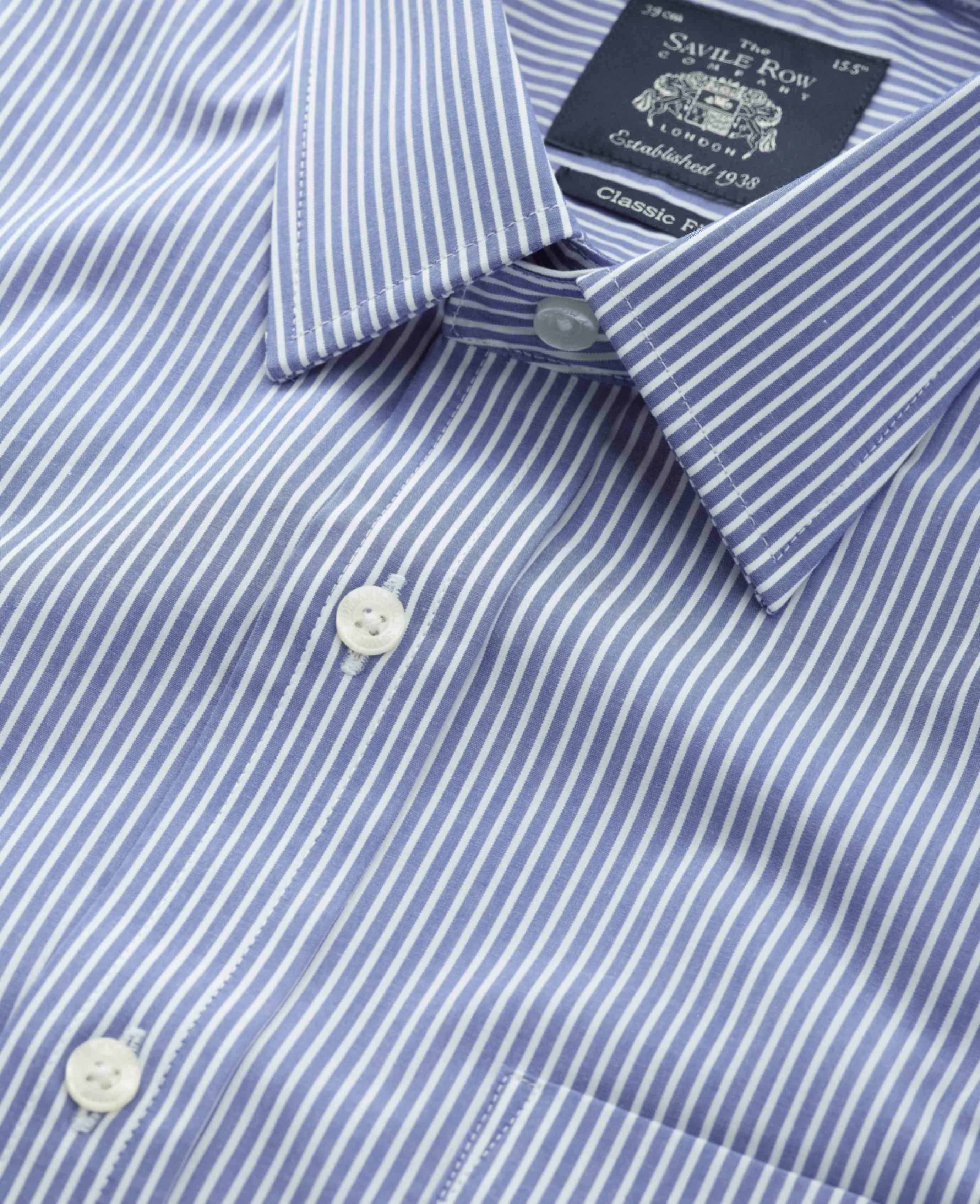 Men's Blue White Reverse Stripe Classic Fit Formal Shirt | Savile Row Co