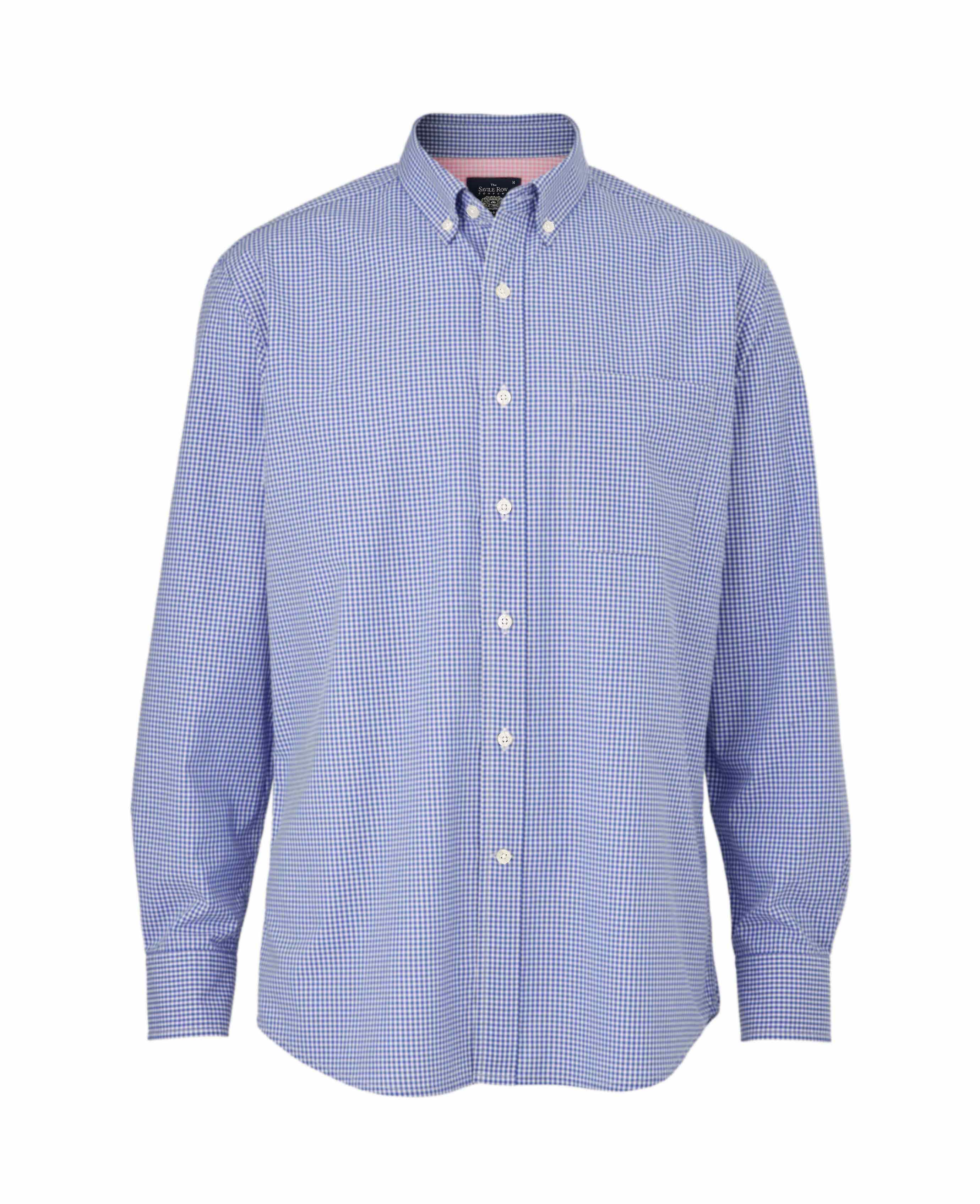 Men's Blue Gingham Check Classic Fit Casual Shirt | Savile Row Co