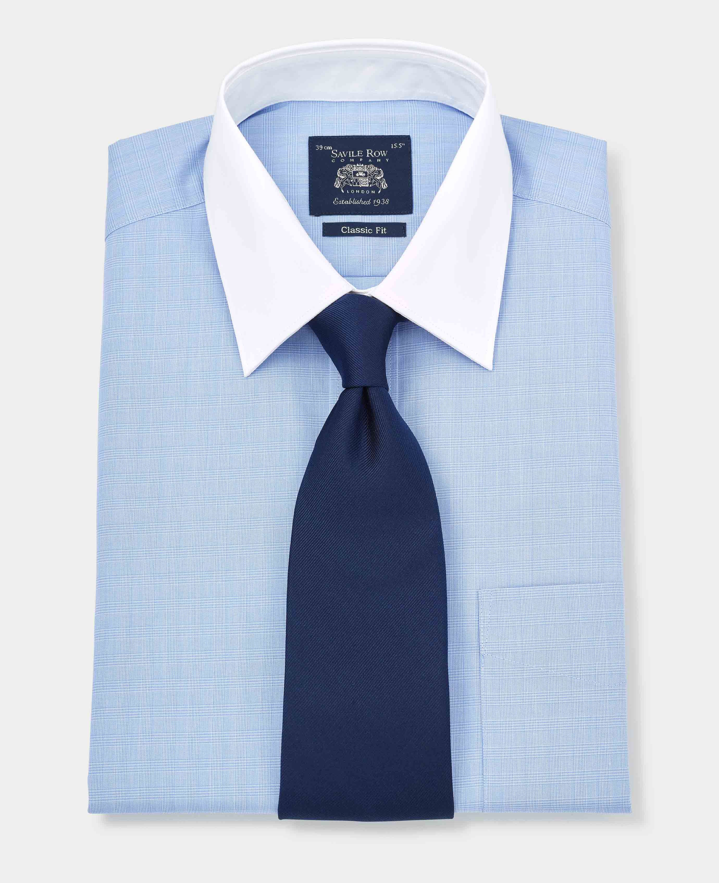 Men's Blue POW Check Slim Fit Winchester Formal Shirt With Double Cuffs ...