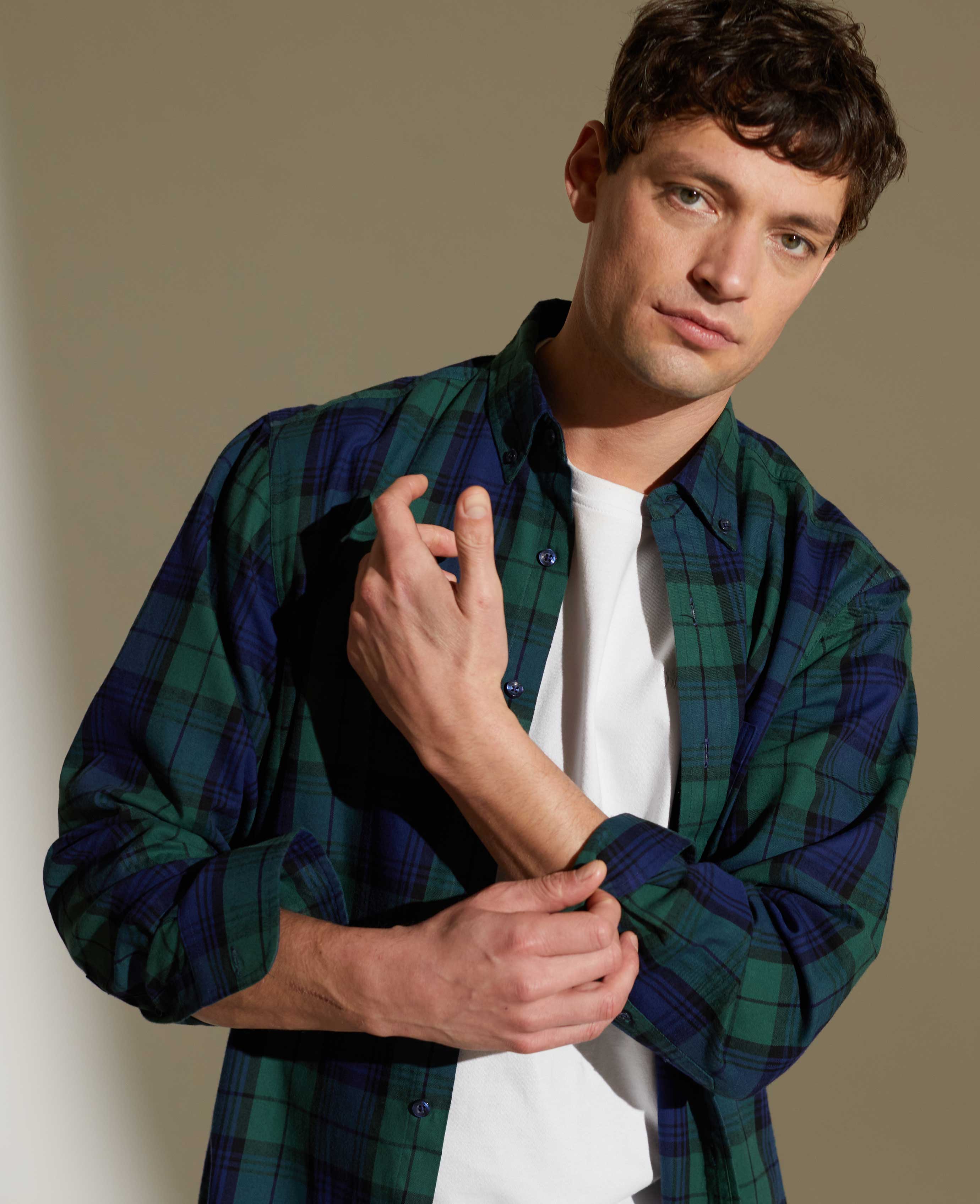 Men's Navy Green Blackwatch Check Casual Shirt | Savile Row Co