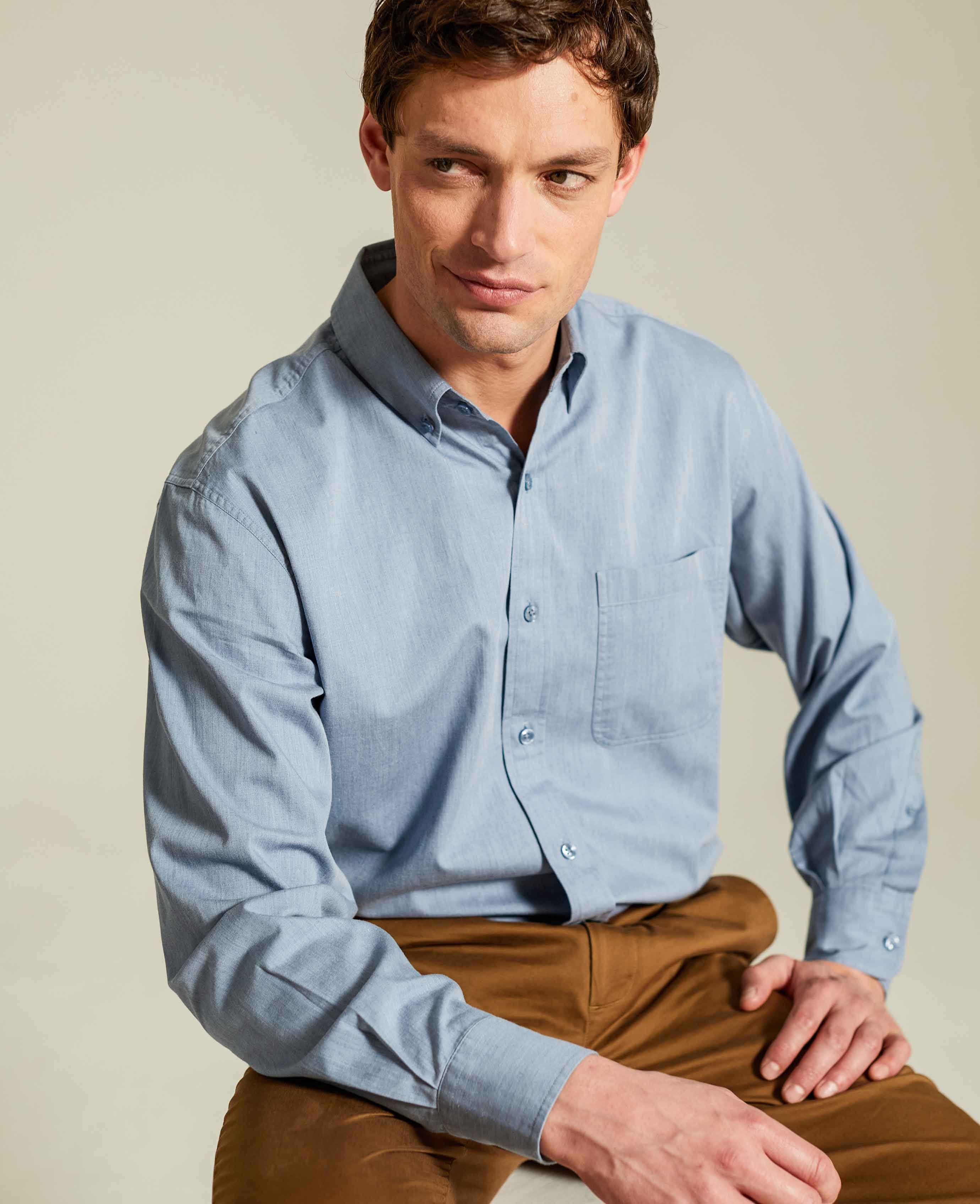 Men's Blue Melange Button-Down Casual Shirt | Savile Row Co