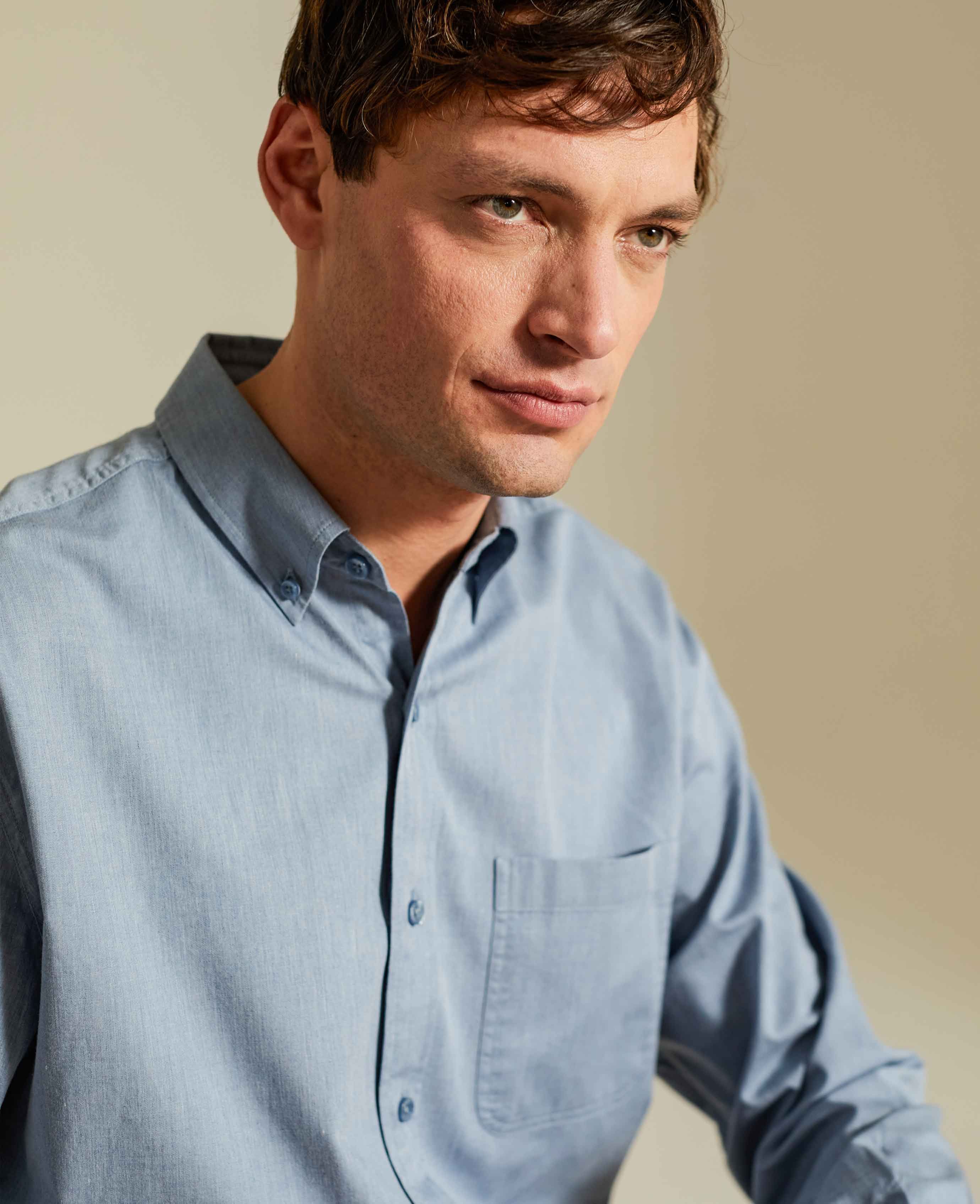 Men's Blue Melange Button-Down Casual Shirt | Savile Row Co