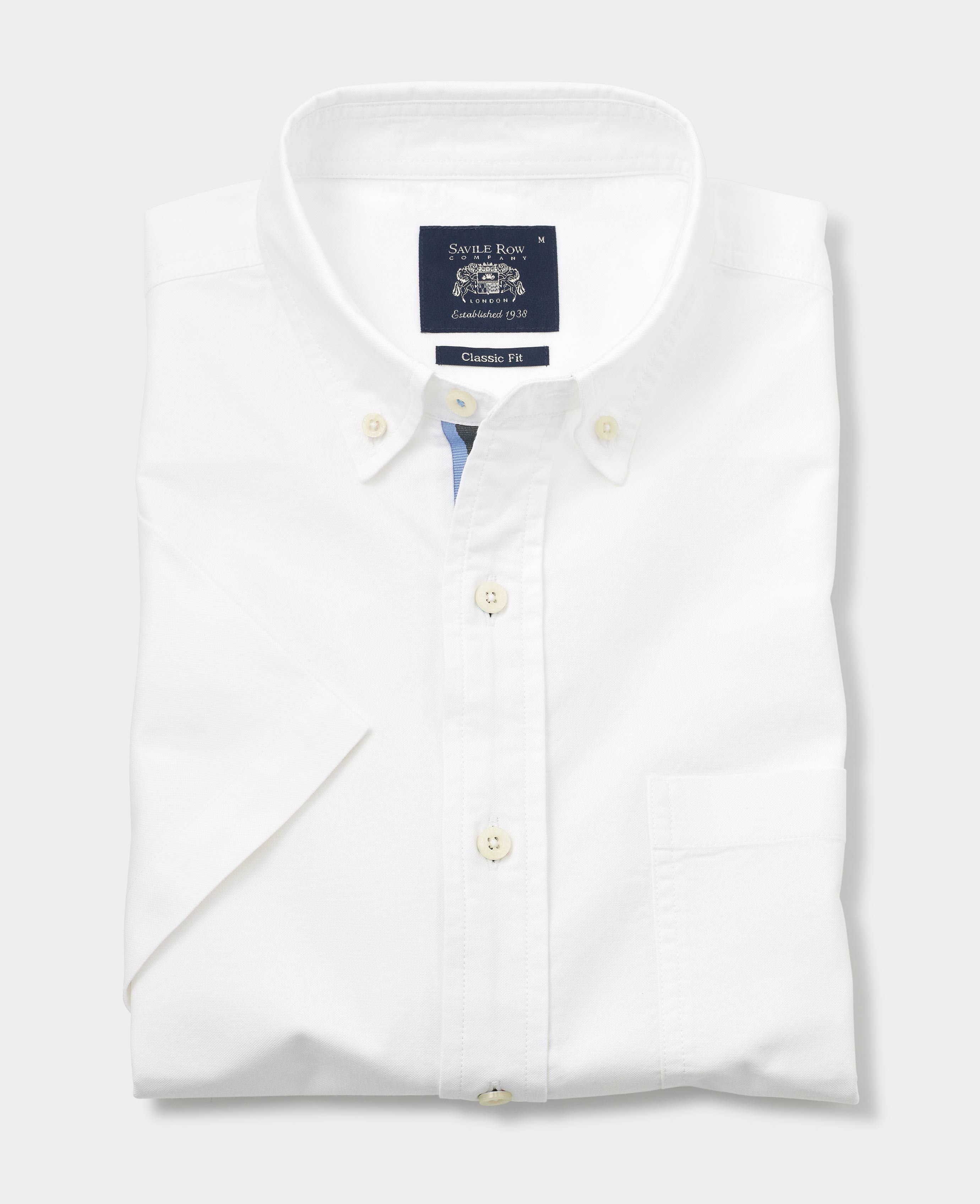 Men’s Short Sleeve Oxford Shirt in White | Savile Row Co
